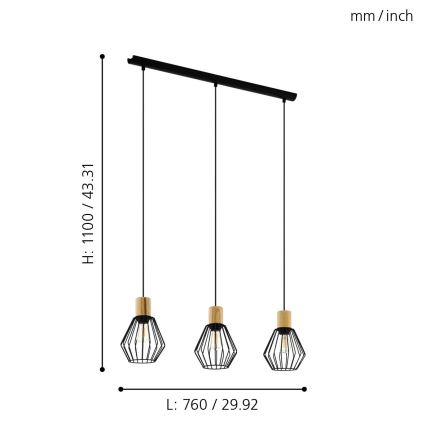 Eglo - Lustra ar auklu 3xE27/60W/230V - FSC sertificēts