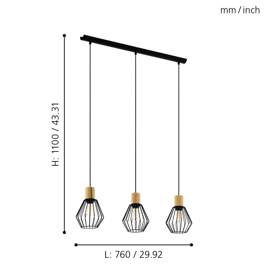 Eglo - Lustra ar auklu 3xE27/60W/230V - FSC sertificēts