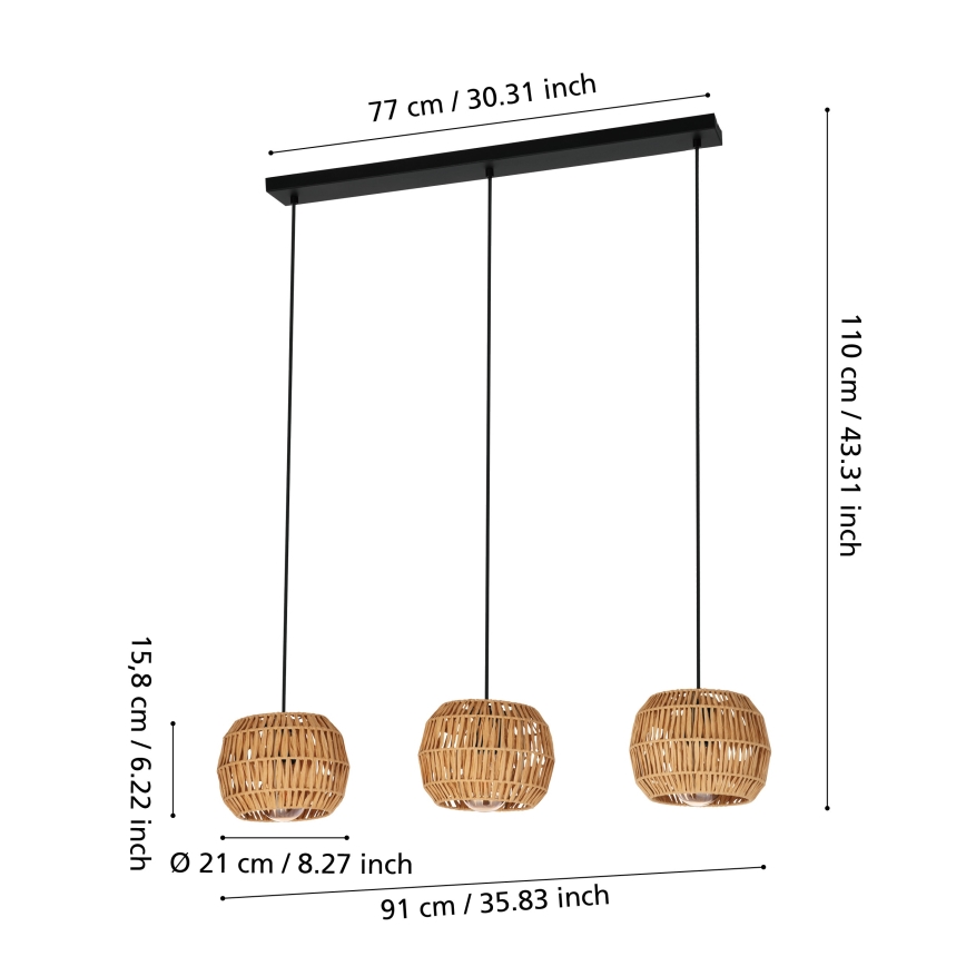 Eglo - Lustra uz troses 3xE27/40W/230V brūna