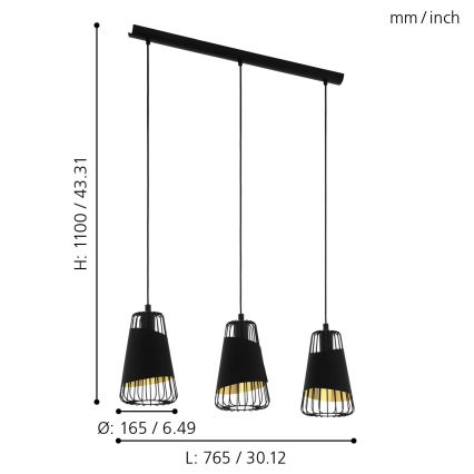 Eglo - Lustra ar auklu 3xE27/60W/230V