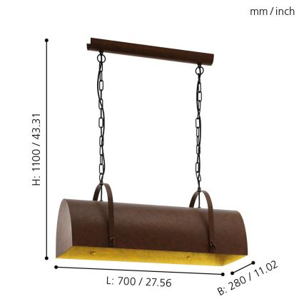 Eglo 49687 - Lustra ar ķēdi DEERHURST 2xE27/60W/230V