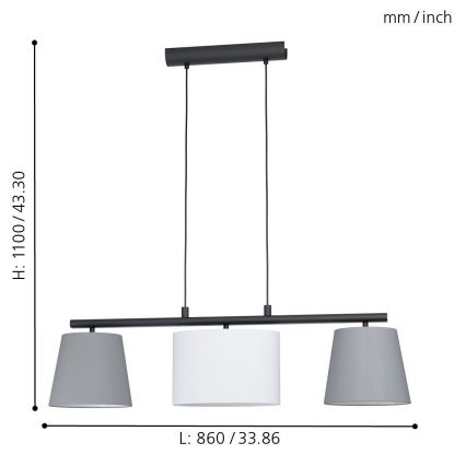 Eglo 55207 - LED lustra uz kabeļa ALMEIDA 3xE14/25W/230V pelēka