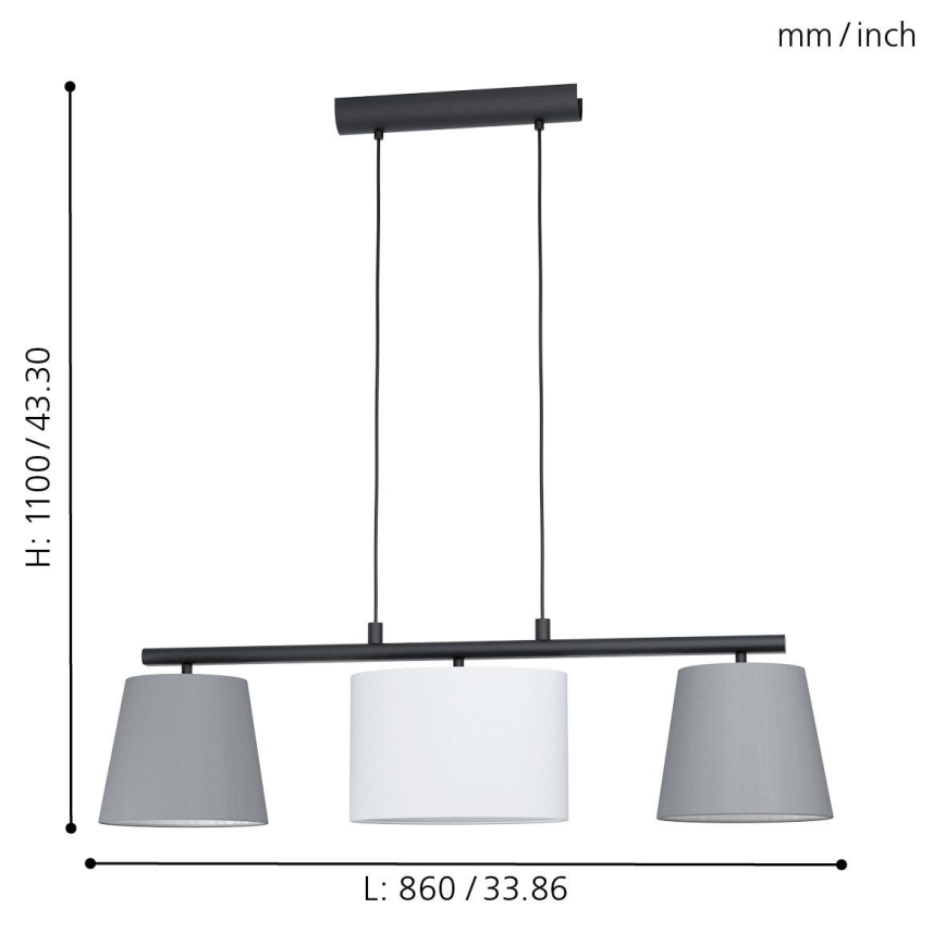 Eglo 55207 - LED lustra uz kabeļa ALMEIDA 3xE14/25W/230V pelēka