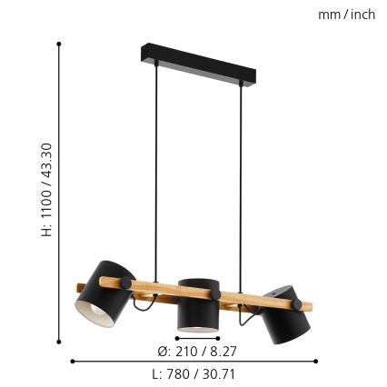 Eglo 55234 - Lustra ar auklu HORNWOOD 3xE27/60W/230V