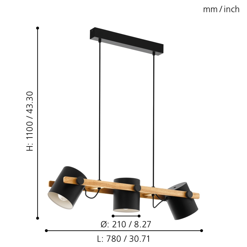 Eglo 55234 - Lustra ar auklu HORNWOOD 3xE27/60W/230V