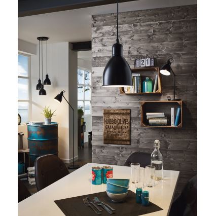 Eglo 55243 - Piekaramā lampa uz troses PRIDDY 1xE27/60W/230V, melna