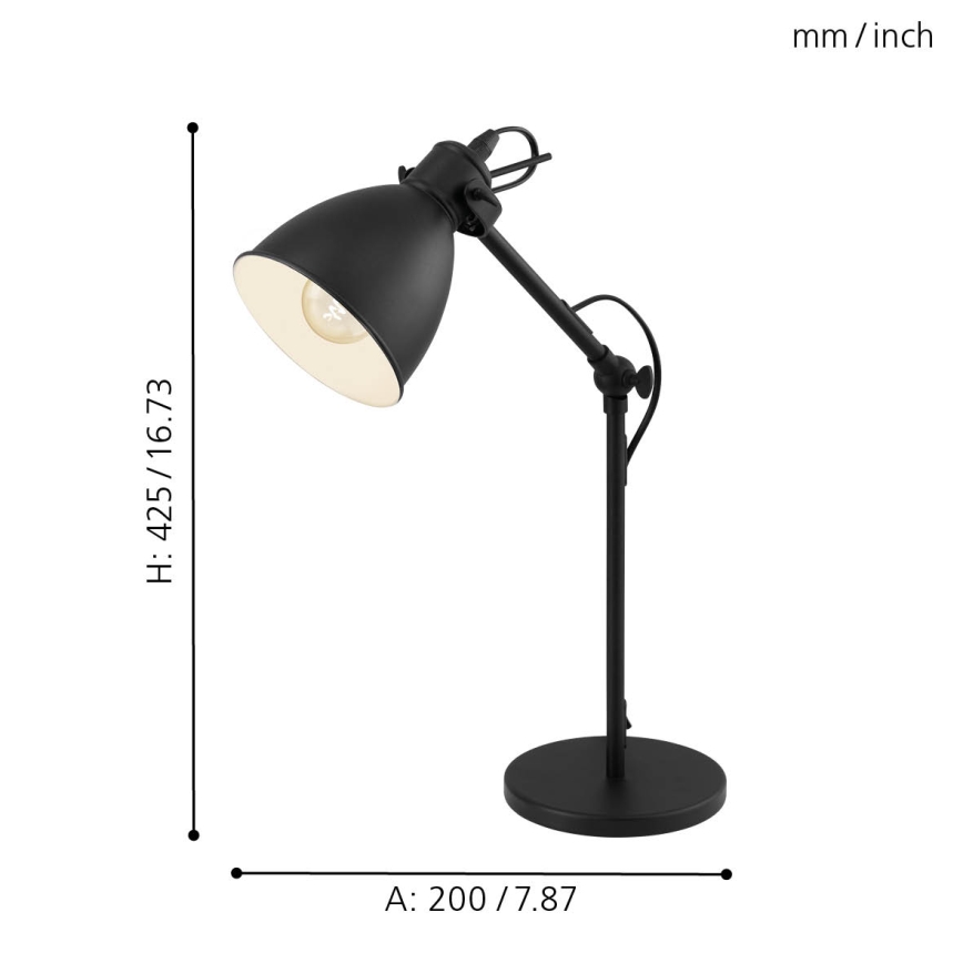Eglo 55251 - Galda lampa PRIDDY 1xE27/40W/230V melna