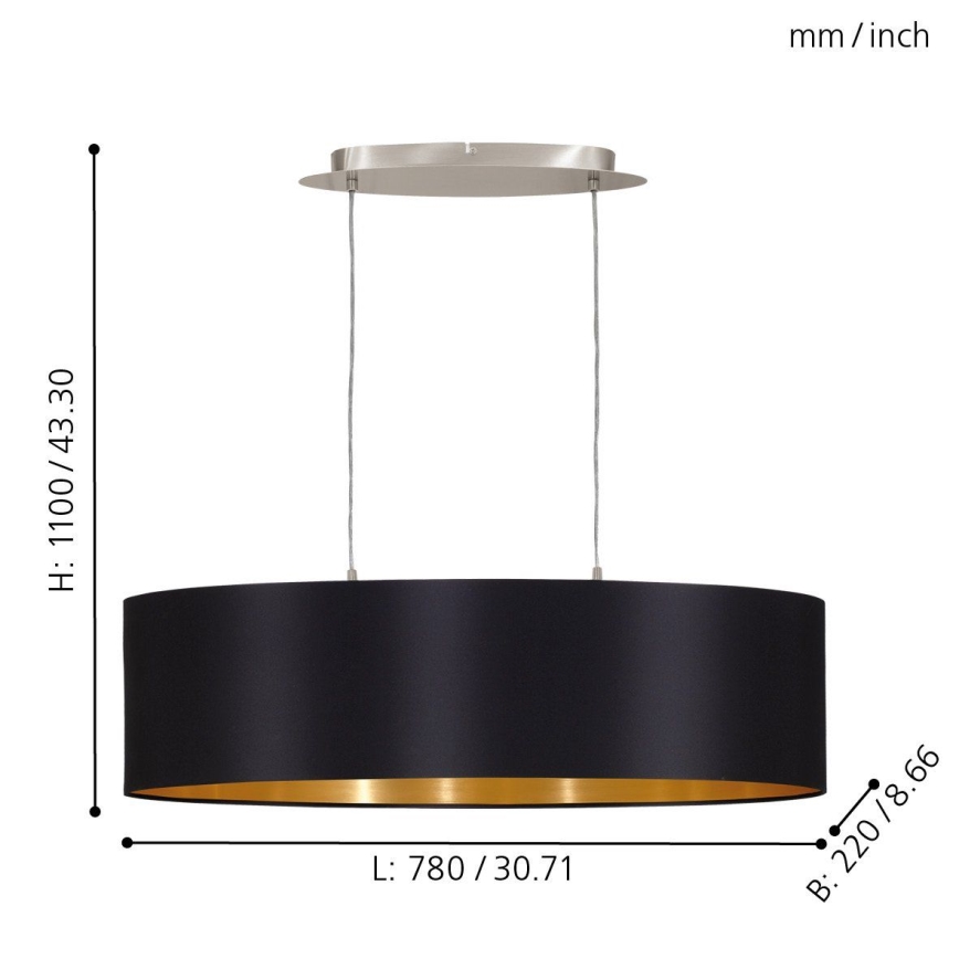 Eglo 55266 - Lustra ar auklu MASERLO 2xE27/60W/230V melna
