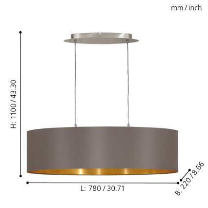 Eglo 55271 - Lustra ar auklu MASERLO 2xE27/60W/230V brūna