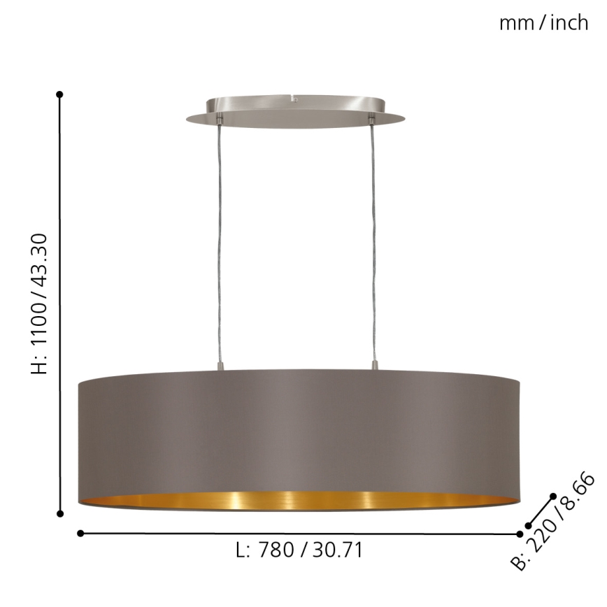 Eglo 55271 - Lustra ar auklu MASERLO 2xE27/60W/230V brūna
