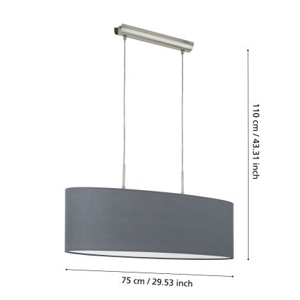 Eglo 55276 - PASTERI karājoša lampa ar vadu 1xE27/60W/230V pelēka