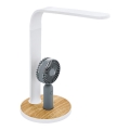 Eglo 55399 - LED regulējama uzlādējamā galda lampa ar ventilatoru LED/6,2W/5V 3000/4000/5000K 2000 mAh balta/brūna