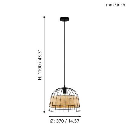 Eglo 55709 - Lustra ar auklu ANWICK 1xE27/40W/230V rotanga
