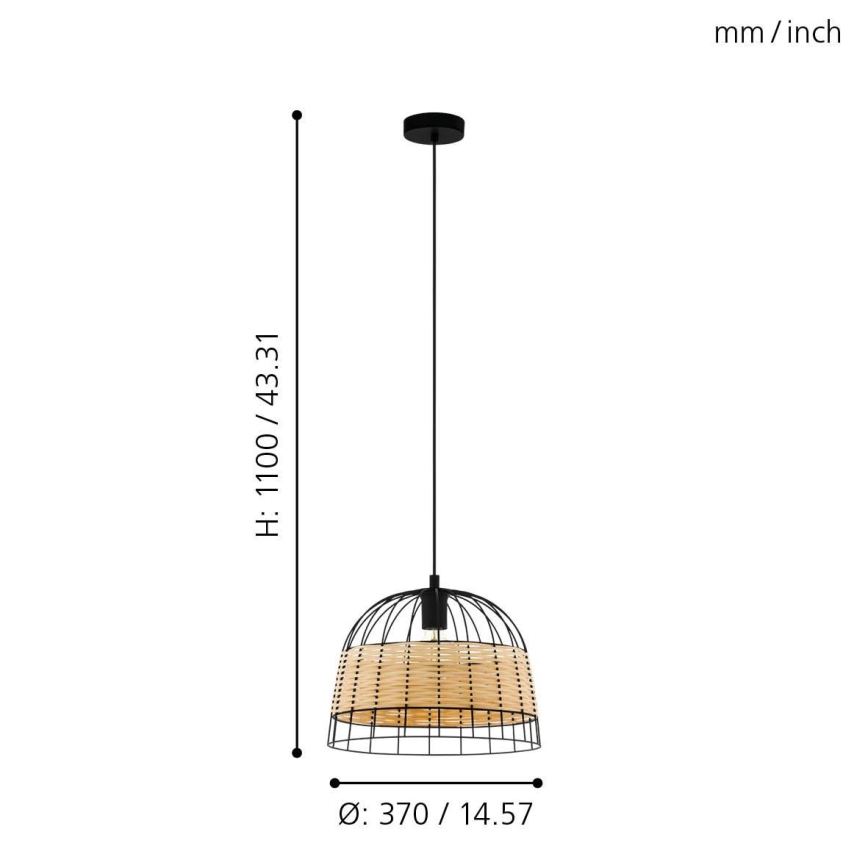 Eglo 55709 - Lustra ar auklu ANWICK 1xE27/40W/230V rotanga
