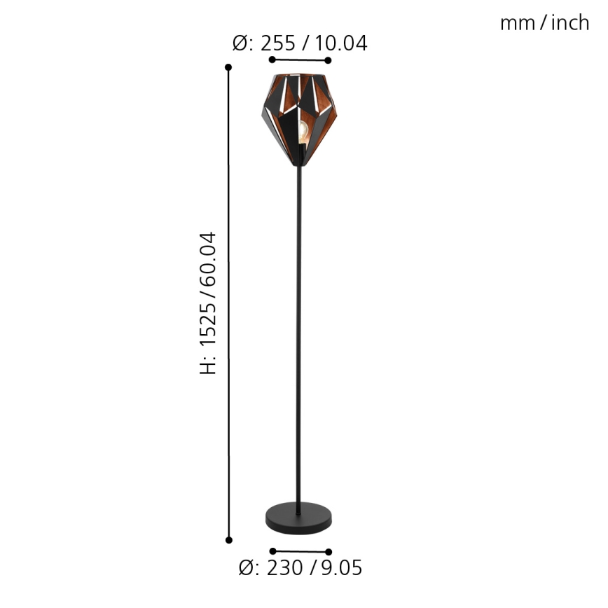 Eglo 62838 - Grīdas stāvlampa CARLTON PRO 1xE27/60W/230V melna