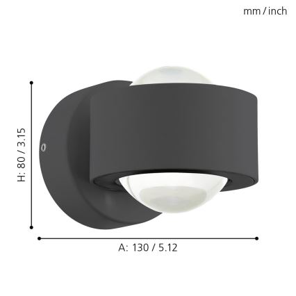 Eglo 64496 - LED sienas gaismeklis ONO PRO 2xLED/2,5W/230V antracīts