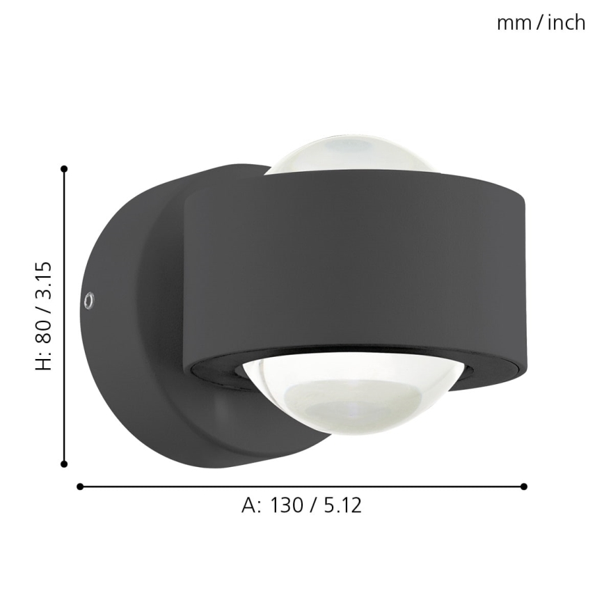 Eglo 64496 - LED sienas gaismeklis ONO PRO 2xLED/2,5W/230V antracīts