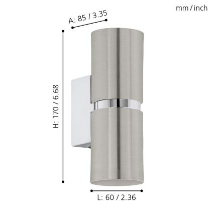 Eglo 64794 - LED Sienas lampa PASSA PRO 2xGU10/3,3W/230V 3000K matēts hroms