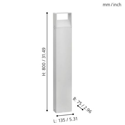 Eglo 65085 - LED Āra lampa DONINNI PRO LED/5W/230V 3000K 80 cm IP44 balta