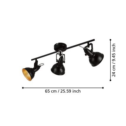 Eglo 75513 - Virziena gaismeklis THORNTON 3xE14/28W/230V melns/zelts