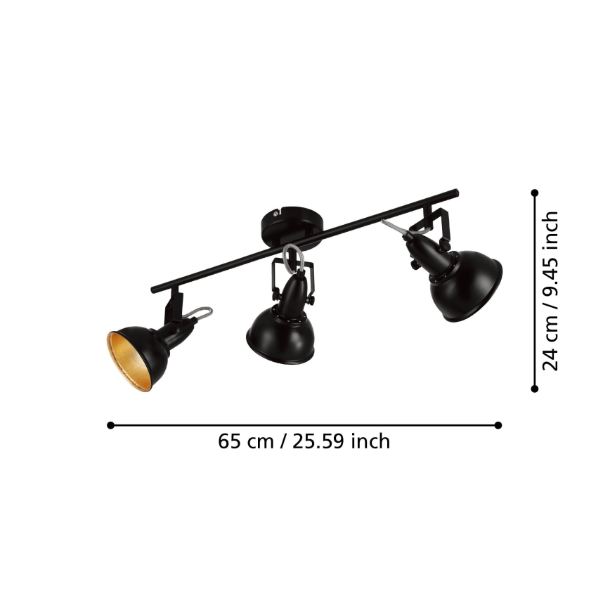 Eglo 75513 - Virziena gaismeklis THORNTON 3xE14/28W/230V melns/zelts