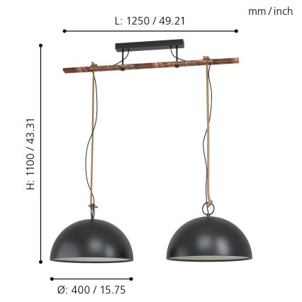 Eglo 78444 - Lustra ar auklu HODSOLL 2xE27/40W/230V melna/brūna
