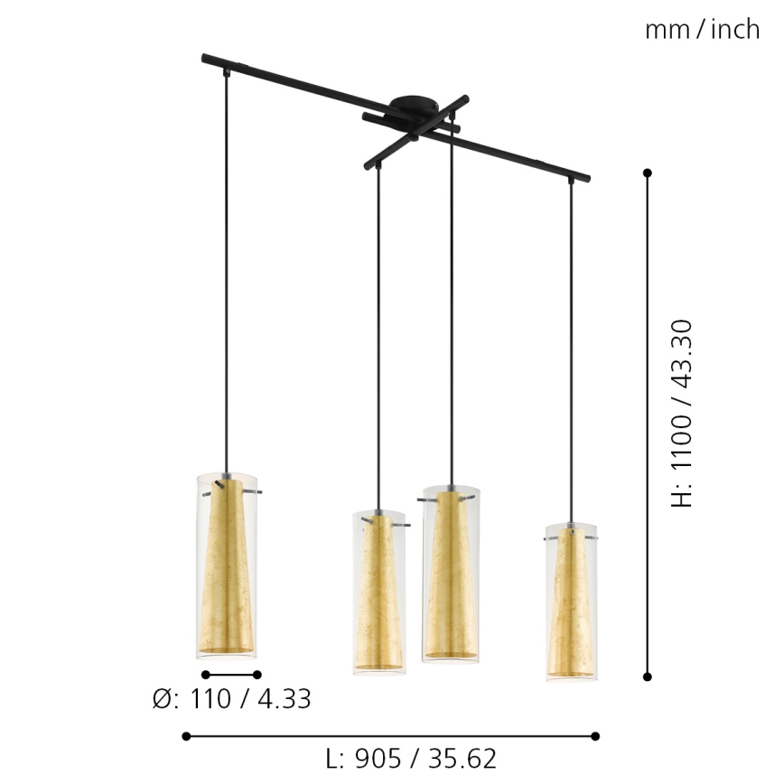 Eglo 79344 - Lustra ar auklu PINTO GOLD 4xE27/40W/230V zelta