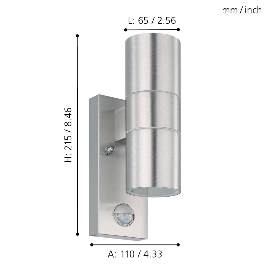 Eglo 79594- LED Āra sienas lampa ar sensoru ARAPONGAS 2xGU10/2,8W/230V IP44 matēts hroms