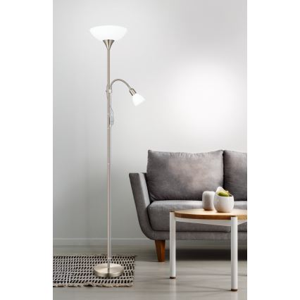 EGLO - Grīdas lampa 1xE27/60W + 1xE14/25W matēts hroms