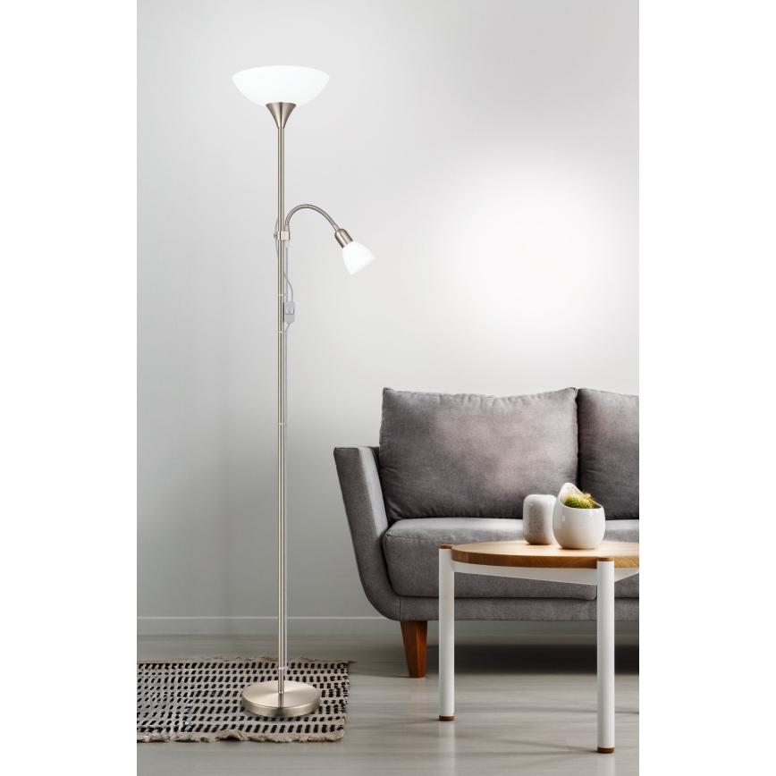 EGLO - Grīdas lampa 1xE27/60W + 1xE14/25W matēts hroms