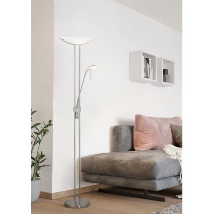EGLO - Dimējama grīdas lampa BAYA 1xR7s/230W+1xG9/33W matēts hroms