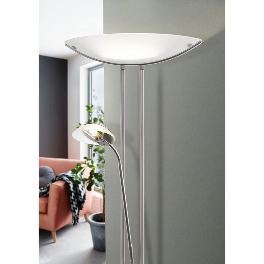 EGLO - Dimējama grīdas lampa BAYA 1xR7s/230W+1xG9/33W matēts hroms