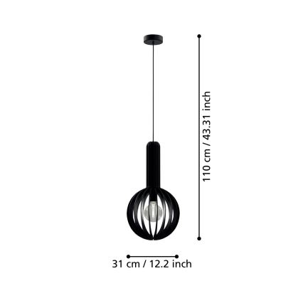 Eglo - Lustra ar auklu 1xE27/40W/230V d. 31 cm melna