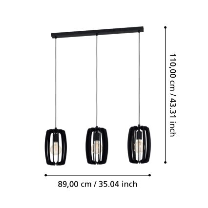 Eglo - Lustra ar auklu 3xE27/40W/230V melna