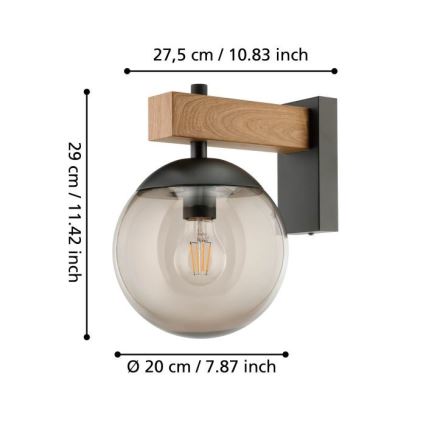 Eglo - Āra sienas lampa 1xE27/40W/230V melna/koks IP44