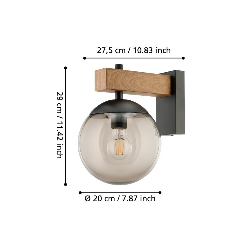 Eglo - Āra sienas lampa 1xE27/40W/230V melna/koks IP44