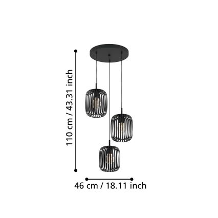 Eglo - Lustra ar auklu 3xE27/40W/230V melna