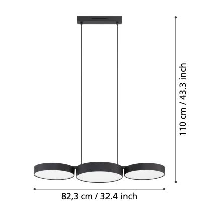 Eglo - LED RGBW Aptumšojuma lustra ar auklu 3xLED/7,5W/230V 2700-6500K melna