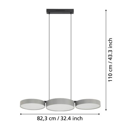 Eglo - LED RGBW Aptumšojuma lustra ar auklu 3xLED/7,5W/230V 2700-6500K pelēka