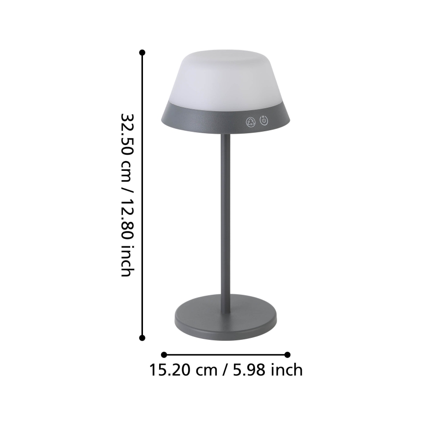 Eglo - LED RGBW Aptumšojama skārienvadāma āra lampa 2in1 LED/1,5W/5V 2600 mAh IP54 pelēka