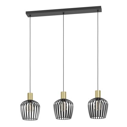Eglo - Lustra ar auklu 3xE27/40W/230V melna/zelta