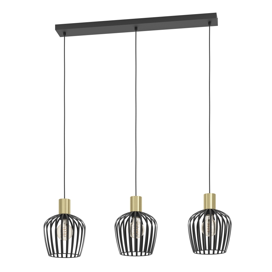 Eglo - Lustra ar auklu 3xE27/40W/230V melna/zelta