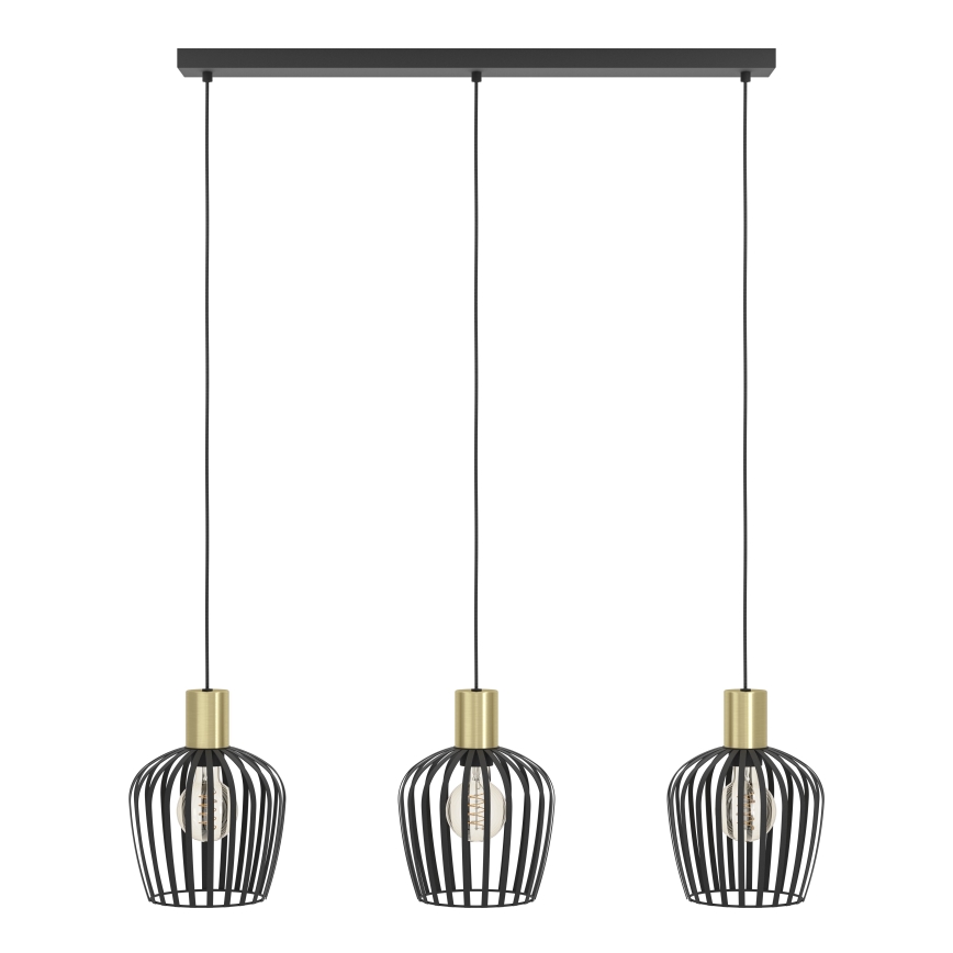 Eglo - Lustra ar auklu 3xE27/40W/230V melna/zelta