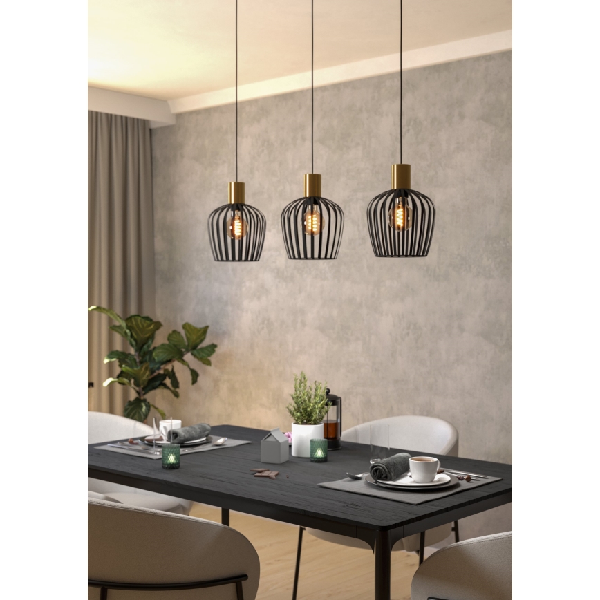 Eglo - Lustra ar auklu 3xE27/40W/230V melna/zelta