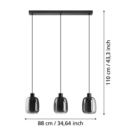 Eglo - LED RGBW Aptumšojuma lustra ar auklu 3xLED/3,7W/230V 2700-6500K pelēka