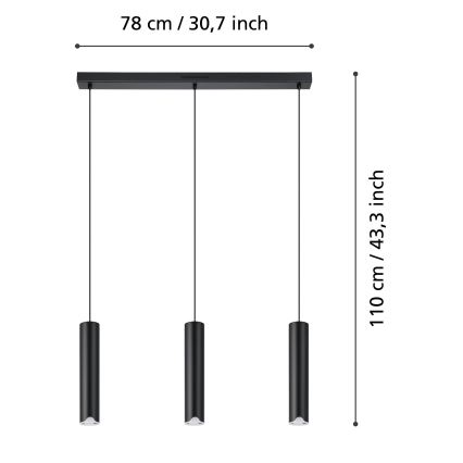 Eglo - LED RGBW Aptumšojuma lustra ar auklu 3xLED/3,7W/230V 2700-6500K melna