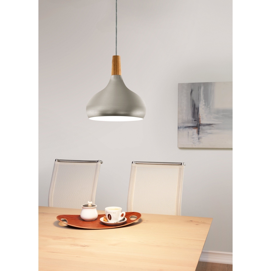 Eglo - Pakaramā lampa ar vadu 1xE27/60W/230V Ø 28 cm sudraba