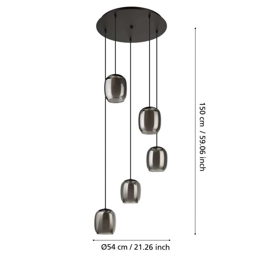Eglo - Lustra ar auklu 5xE27/28W/230V pelēka
