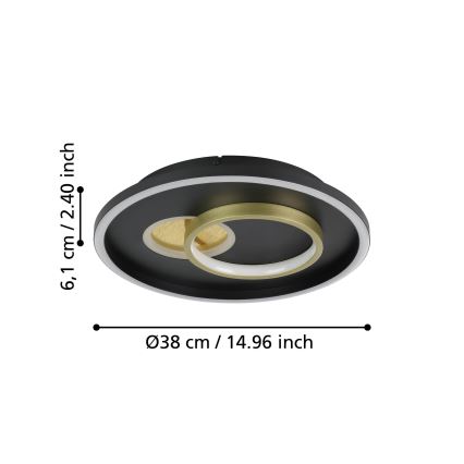 Eglo - LED Griestu lampa 1xLED/14W/230V + 1xLED/8,5W d. 38 cm melna/zelta