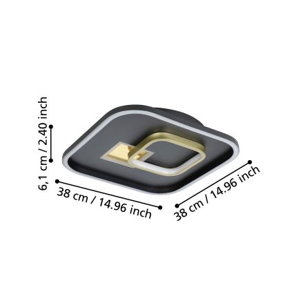 Eglo - LED Griestu lampa 1xLED/16,2W/230V + 1xLED/9,2W 38x38 cm melna/zelta